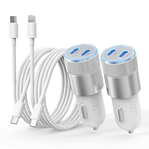 iPhone Car Charger Fast Charging, [Apple MFi Certified] 60W Dual USB-C Power Cigarette Lighter Car Charger+Type-C Cable&Lightning Cable for iPhone 16 15 14 13 12 Pro Plus XS XR iPad, Samsung, Carplay - Image 1
