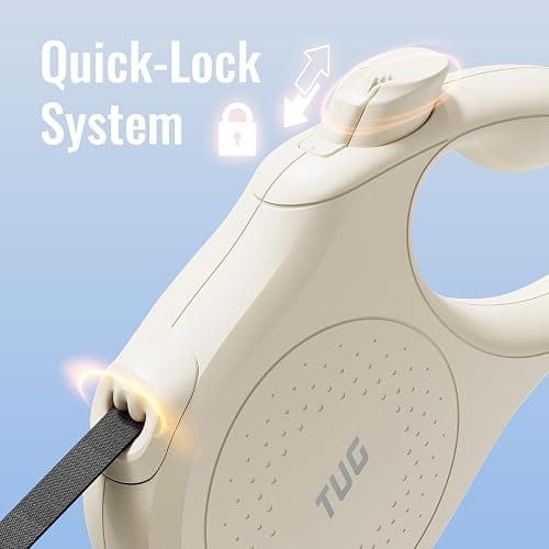 TUG Quest Retractable Dog Leash | 360° Tangle-Free Retraction | 16 ft Strong Nylon Tape (Medium, Cream) thumbnail 6
