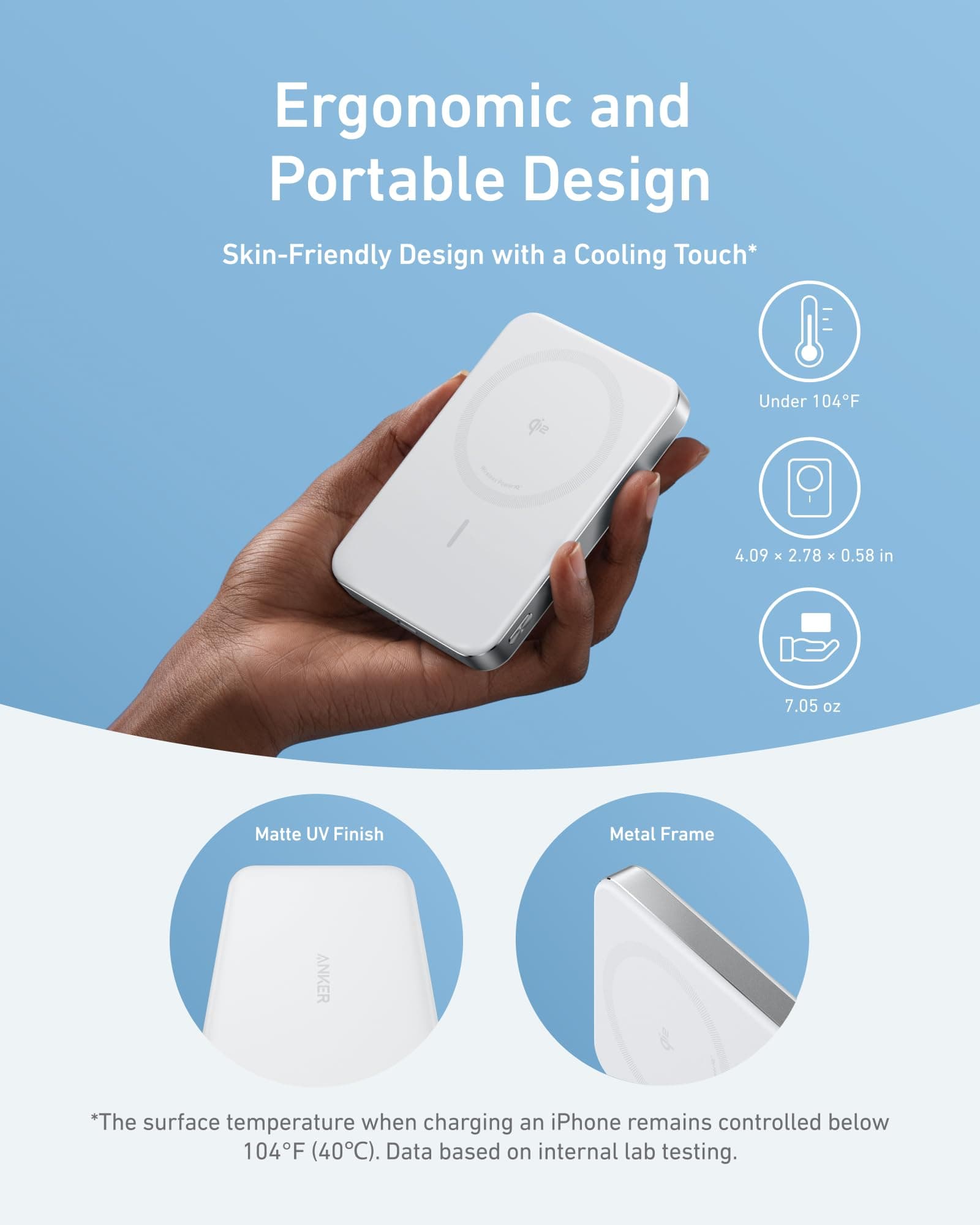 Anker Power Bank PD 30W Batería Portátil 10000mAh, Cargador Inalámbrico Qi2 15W, Ultra Delgado, USB-C Entrada/Salida, Carga Rápida, Control de Temperatura, Compatible con iPhone 12/13/14/15/16 Serie thumbnail 4