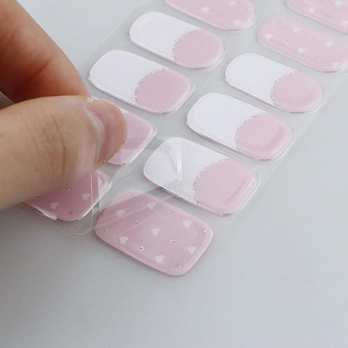 JMEOWIO Gel Nail Stickers White Heart French Tip Semi Cured Gel Nail Strips Wraps UV/LED Nails Art Design Decoration Accessories thumbnail 6