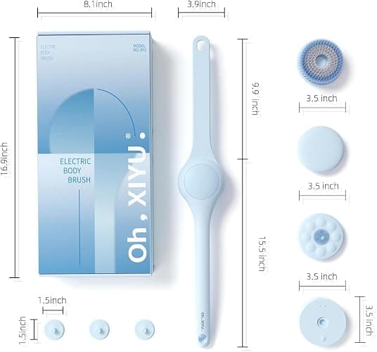 Oh,XIYU. Electric Body Brush Back Scrubber for Shower, Waterproof Long Dual Handle Power Body Scrubber with 3 Heads, Bath Brush & 2 Speeds, for Cleansing, Exfoliating and Massaging Skin, Sky Blue thumbnail 7