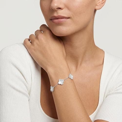 SHINYY Four Leaf Clover Bracelet for Women | 18K Gold Plated Cubic Zirconia Link Bracelet | 4 Leaf Lucky Jewelry Gift for Her thumbnail 4