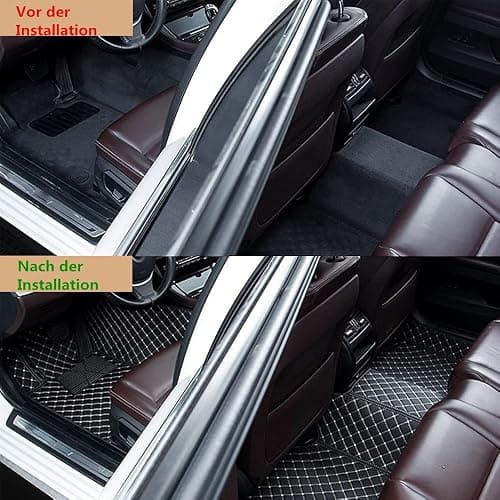 Personalisierung Anpassen Autofussmatten - 3D Luxus PU-Leder Auto Fussmatten Massanfertigung, Nach Maß Fußmatten Kompatibel mit 99% AutoMarke Modell (Schwarz Rot) thumbnail 2