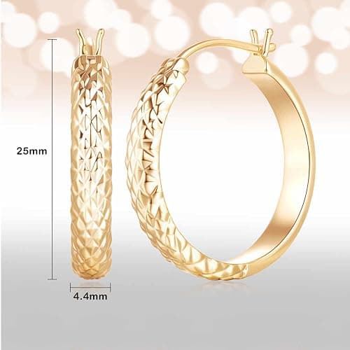 JADE KOS Gold Hoop Earrings 14K Gold Hoop Earrings for Women Wrinkle Texture 14K Gold Earring for Women Hypoallergenic Womens Hoops Earring 25mm thumbnail 2