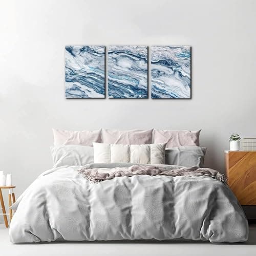 Abstract Wall Art Bedroom Wall Décor 3 Piece Blue Beach Ocean Picture Coastal Theme Nautical Sea Wave Canvas Prints on Canvas Seascape Modern Artwork for Home Living Room Office - 12"x16"x3 Panel thumbnail 3