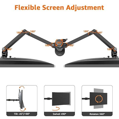 Amazon Basics Adjustable Dual Computer Monitor Arm Mount, Holds Monitors up to 32 Inches (81.3 cm), Black thumbnail 3