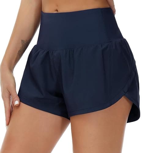 THE GYM PEOPLE Womens High Waisted Running Shorts Quick Dry Athletic Workout Shorts with Mesh Liner Zipper Pockets thumbnail 2