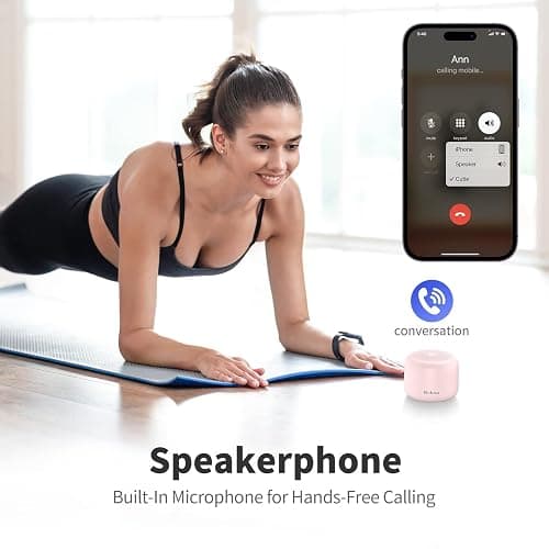 Bobtot Portable Bluetooth Speakers with Strap Easy to Carry, Wireless IPX5 Waterproof Mini Speaker with Loud Stereo Sound, 20 Hours Playtime, Rechargeable Battery, Built-in Microphone, Pink thumbnail 6