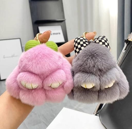 Soft Fluffy Rabbit Keychain Cute Plush Bunny Key Rings Plush Bunny Key Rings Faux Fur Keyring Pompom Keychain Decoration thumbnail 6