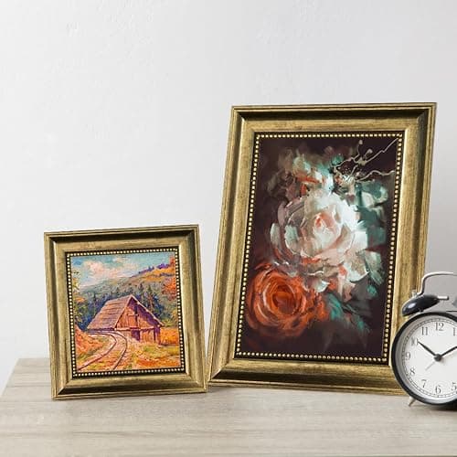 TKYGU 5x7 Picture Frame with Real Glass, 4 set Ornate Vintage Picture Frames for Wall or Tabletop Display, Gold 5 x 7 Frame for Wall home best gift thumbnail 5