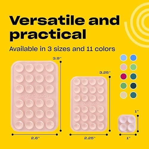 OCTOBUDDY Classic - Silicone Suction Phone Case Adhesive Mount - Hands-Free, Strong Grip Holder for Selfies and Videos - iPhone and Android Compatible - 2.25″ x 3.25″, Chalk Pink thumbnail 7