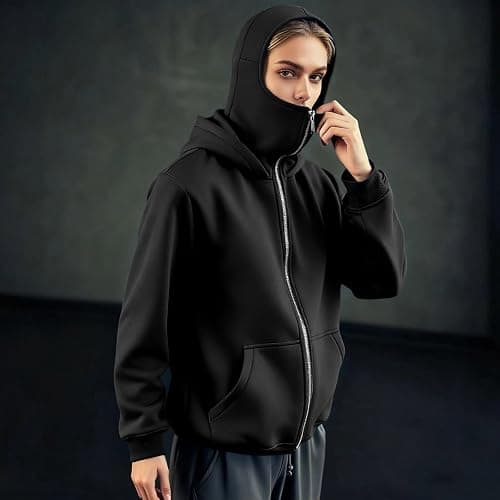 Ewleguzka Cagoule à capuche zippée pour femme - Veste polaire à fermeture éclair intégrale - Sweat à capuche surdimensionné décontracté pour l'automne et l'hiver avec poches thumbnail 9