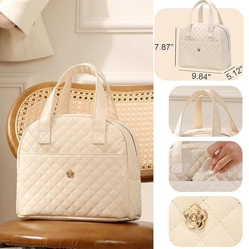 kamumanni Lunch Bag for Women, Small Lunch Box for Women, Insulated Lunch Bag with Front Pocket for Adults (Cream) thumbnail 3