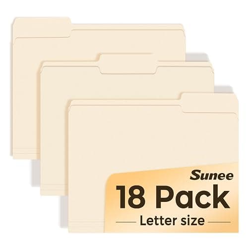 SUNEE File Folders, 18 Pack Manilla Folders 8.5 x 11, 1/3 Cut Tab for Easy Labeling and Organization, Durable Standard Paper for Home, Office, School Filing - Image 1