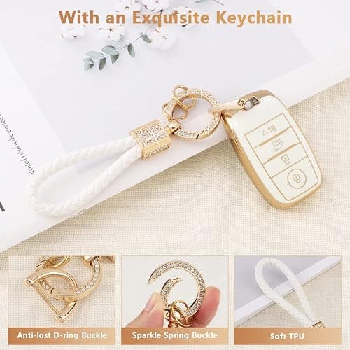 PIFOOG Key Fob Cover for Kia Optima Soul Sportage Sorento Forte Rio Niro Accessories Bling Keychain Soft TPU Car Keys Case Shell 4 Buttons Protector Girly Women Cute White Gold thumbnail 5