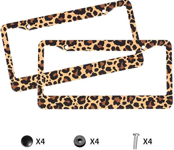 Leopard Print License Plate Frames Cheetah Print car Accessories Leopard License Plate Covers Cheetah License Plate Holders tag Frame for Women 12.3 X 6.3 Inch thumbnail 2