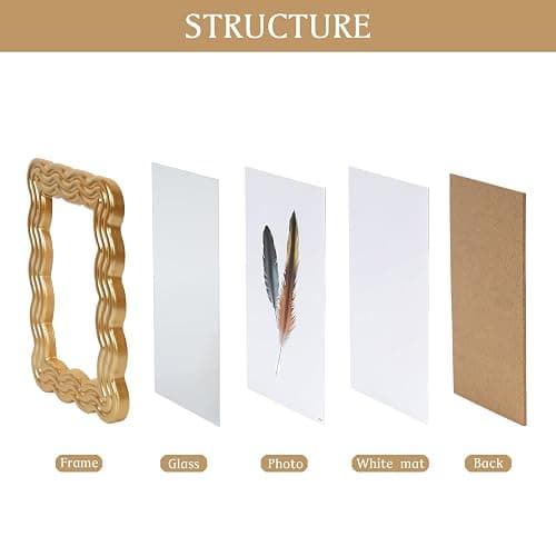 DECOCIAGA 5x7 Picture Frame, Display Pictures 5x7 with Mat, Wavy Edge Wood Photo Frame for Tabletop and Wall Hanging, with Clear Plexiglass for Vertical or Horizontal Display, Gold, 1 Pack thumbnail 6