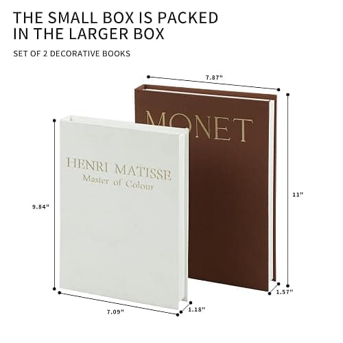 Beautiful Decorative Book Set - 2 Linen-Covered Faux Books for Home Decor | Coffee Table, Beautiful Fake/Faux Books for Modern Home Decoration, Photo Storage and as a Keepsake Box (Brown+White) thumbnail 3