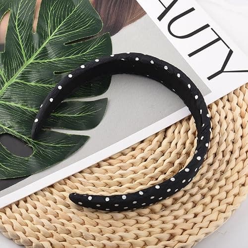 Vintage Polka Dot Hair Accessories Padded Headbands for Women Girls White Polka Dots Headband Costume for Christmas Halloween Headband Non Slip for Women Girls Soft Ribbon Headbands with No Teeth thumbnail 7