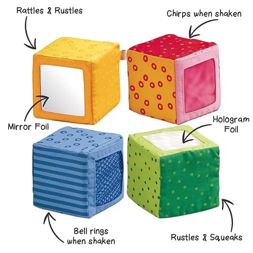 HABA Soft Blocks for Babies 6-12 Months, Happy Quartett Sensory Toy Features a Unique Sound & Texture in All 4 Baby Blocks for 6-12 Months thumbnail 3