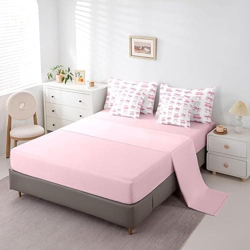 Feelyou Pink Bow Kids Comforter Set with Sheets,Boys Girls Twin Size,Disco Light Ball Print 7 Piece Bedding Set,Cute Coquette Bow Knot Bed in a Bag,Butterfly Knot Princess All Season Bowknot thumbnail 4