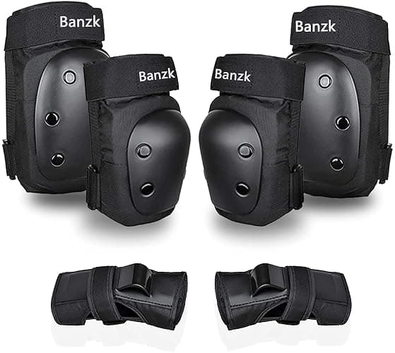 Adult/Child Knee Pads Elbow Pads Wrist Guards 3 in 1 Protective Gear Set for Skateboarding Inline Roller Biking Roller Skating Cycling Outdoor Sports Black M - Image 1
