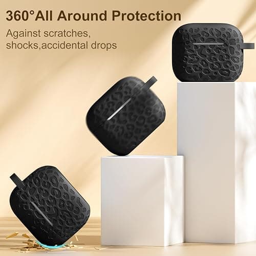 DGege Leopard Engraved for AirPods 4 Case Cover 2024,Soft Silicone Protective Case Compatible with Apple AirPods 4th Generation Case for Women,Cute AirPod 4 Case Accessories with Keychain (Black) thumbnail 3