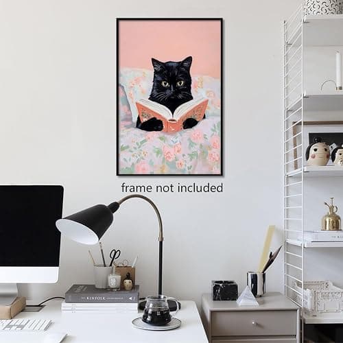 Vintage Cats Reading Books Canvas Wall Art Pink Funny Animal Room Aesthetic Poster Cute Cat Lovers Monet Minimalist Prints Trendy Girls Study Room Book Lover Preppy Wall Decor 12x16in Unframed thumbnail 2