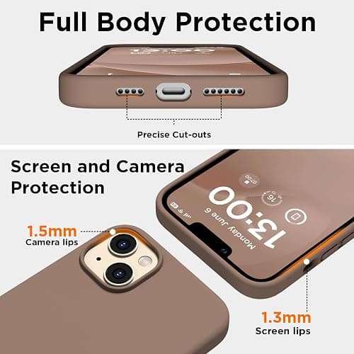 COFFKER for iPhone 13 Phone Case with [2X Screen Protectors], Liquid Silicone Shockproof Protective with Soft Anti-Scratch Microfiber Lining Slim Thin Case for iPhone 13 6.1 inch, Light Brown thumbnail 3
