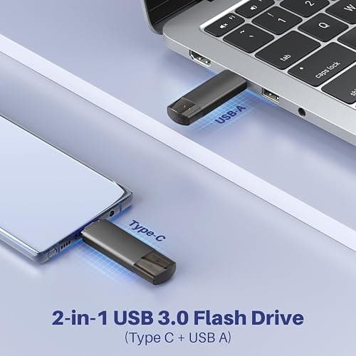 JOIOT 64GB USB C Flash Drive Dual USB 3.0 Flash Drive Type C + USB A Portable Type-C Flash Drive 2-in-1 USB-C Thumb Drive for Smartphone Tablet Computer Mac iPhone Black (5 Pack) thumbnail 3