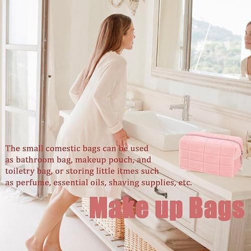 HABUAETY Makeup Cosmetic Bag Small Checkered Pouch Make Up Purse Bag Y2k Accessories - White thumbnail 7