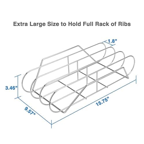 Extra Long Stainless Steel Rib Rack for Smoking and Grilling, Holds up to 3 Full Racks of Ribs, Fits 18” or Larger Gas Smoker or Charcoal Grill, Perfect Smoker Accessories Gifts for Men thumbnail 3