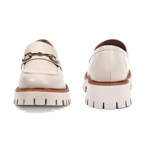 Beige Platform Loafers for Women Chunky Heel Lug Sole Loafers Slip ons Round Toe thumbnail 3