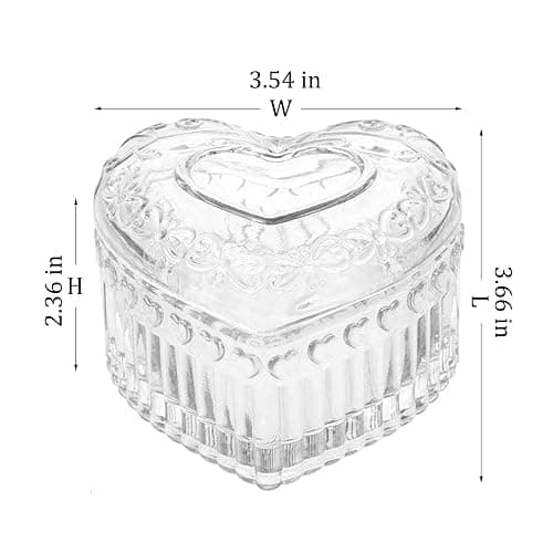 WHSLILR Glass Jewelry Box Heart Shape Cute Box for Storage Ring Earring Trinket Vintage Jewelry Organizer Decorative Gift for Women Girls-GRB003-Transparent thumbnail 3