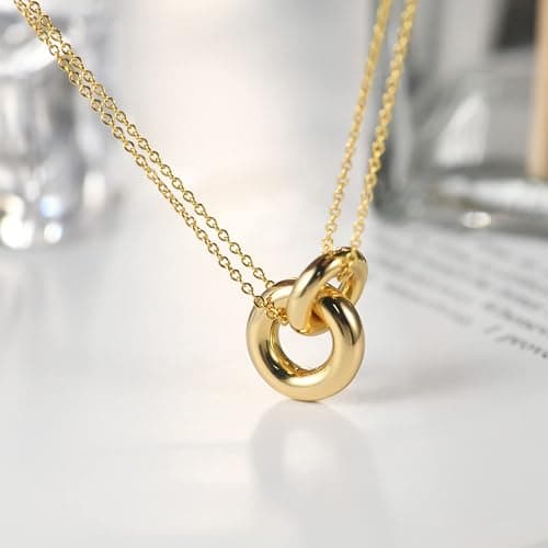 AllenCOCO Dainty Gold Necklace for Women Trendy, Cute Sister Necklaces, 14k Gold Plated S925 Sterling Silver Interlocking Circle Heart Necklace Herringbone Chain Choker Necklace for Women Non Tarnish thumbnail 6