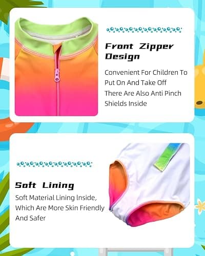 BAYIMEE Girls Swimsuits One Pieces Long Sleeve Swimwear Zipper Rashguard Bathing Suits 2-12 Years thumbnail 3