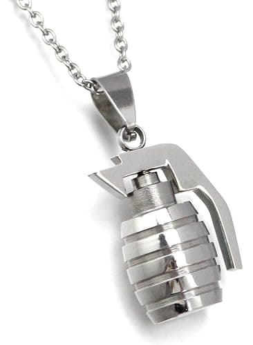AZYOUNG 316L Stainless Steel Silver Black Gold Grenade Pendant O Chain Necklace,21.6+1.1'' - Image 1