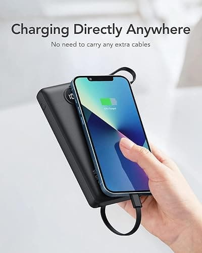 VRURC Portable Charger, Slim Power Bank Built-in 4 Cables, Travel Essential | Flight-Safe, 10000mAh USB C Battery Pack, LED Display Phone Charger 5 Outputs for iPhone 17/16/15, Samsung,Android-(1 Pack) thumbnail 7