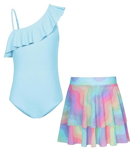 GRACE KARIN Girls One Piece Swimsuits with Mesh Skirt Bathing Suit Swimwear 6-14Y - Image 1