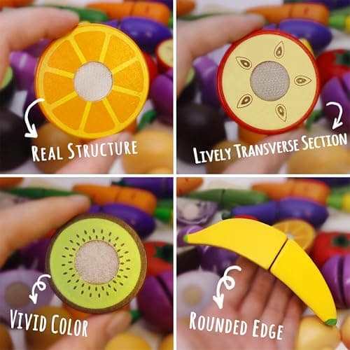 Wooden Play Food for Kids Kitchen Cutting Fruits Toys for Toddlers Pretend Vegetables Gift for Boys Girls Educational Toys thumbnail 4