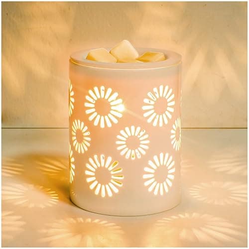 SALKING Ceramic Wax Melt Warmer, Electric Wax Warmer for Scented Wax, Candle Warmer Oil Burner with Edison Bulbs, Sunflower Fragrance Warmer Wax Cubes for Home, Bedroom, Birthday Gifts for Women - Image 1