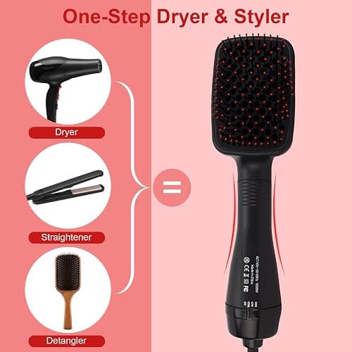 Blow Dryer Brush Hair Dryer One-Step Straightener Paddle Brush | 3-in-1 Detangling Straightening Smoothing in One, Reduce Frizz More Shiny for Salon-Quality Smooth Straight Hair thumbnail 2
