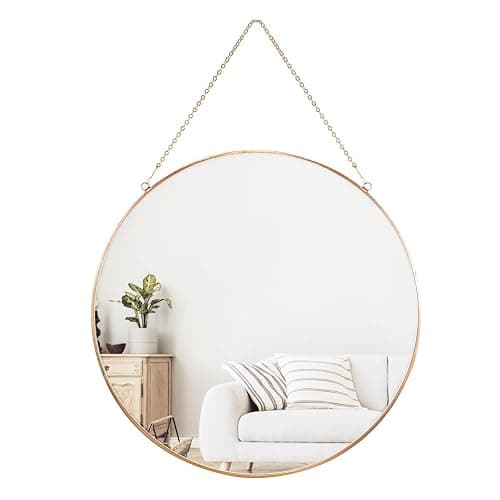 Dahey Wall Hanging Mirror Decor Gold Round Mirror with Hanging Chain for Home Bathroom Bedroom Living Room,11.75"X11.75" - Image 1