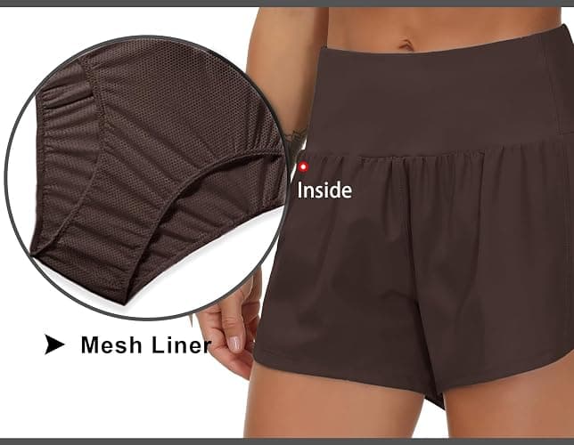 THE GYM PEOPLE Womens High Waisted Running Shorts Quick Dry Athletic Workout Shorts with Mesh Liner Zipper Pockets thumbnail 5