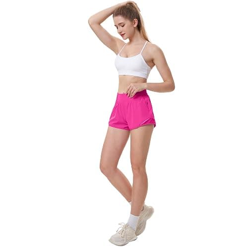 Aurefin High Waisted Athletic Shorts for Women, Womens Plus Size Running Workout Shorts with Liner and Zip Pocket 4 inch thumbnail 5
