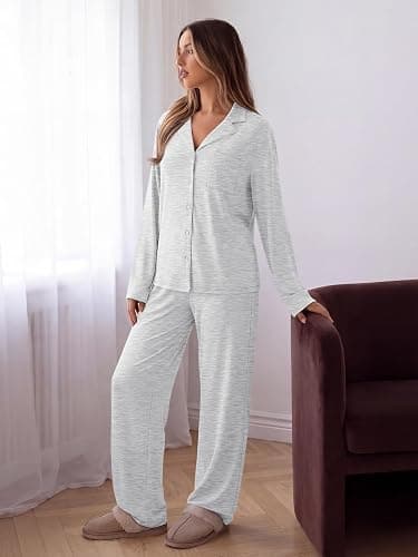Trendy Queen Women Pajamas Set Sleepwear Fall 2 Piece Soft Lounge Pjs | Button Down Pajamas,Long Sleeve Top and Wide Leg Pants,Soft Loungewear,Button Up,Fall Fashion Clothes 2026 thumbnail 3