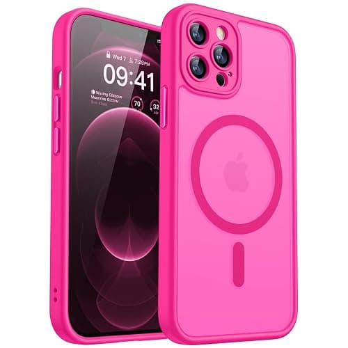 CANSHN Magnetic Compatible with iPhone 12 Pro Case, Upgraded [Full Camera Protection] [Compatible with Magsafe] [Translucent Matte] Shockproof Protective Phone Cover 6.1 Inch - Hot Pink - Image 1