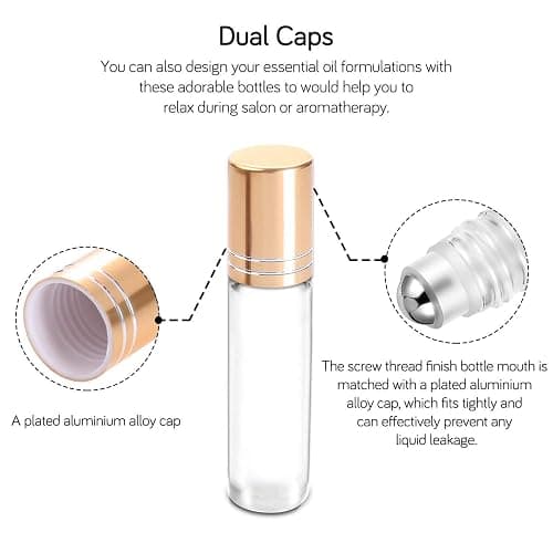 PrettyCare 12 Pack, 10 ml Essential Oil Roller Bottles with Stainless Steel Roller Ball - Refillable Leak-proof Empty Thick Clear Glass Roll on Bottles with Metal Caps for Travel, Perfume thumbnail 3