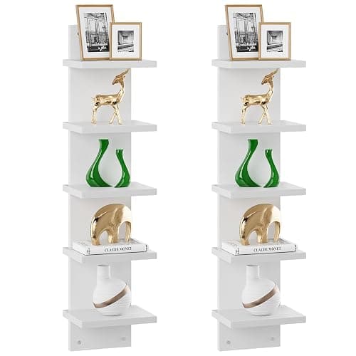 IBUYKE 5 Tier Wall Shelf Unit,White Vertical Shelf,Organizer Tall Tower Design Decorative Wall Mount Shelving for Home, Bedroom,Office Decor WBC009W-2 - Image 1