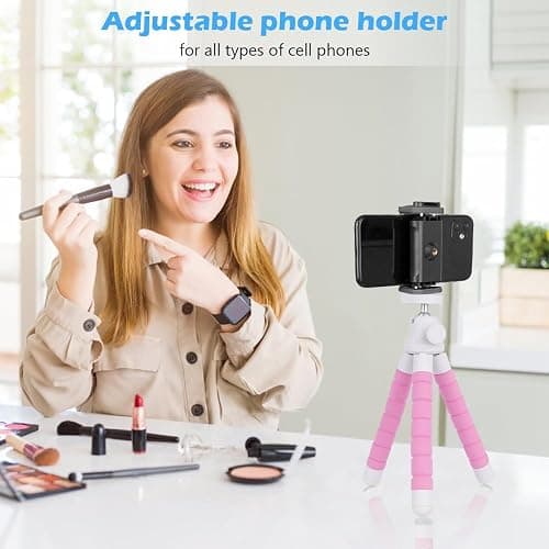 Ubeesize Portable Tripod Stand with Wireless Remote & Clip, Flexible Phone Holder for Video Recording (Pink) thumbnail 5